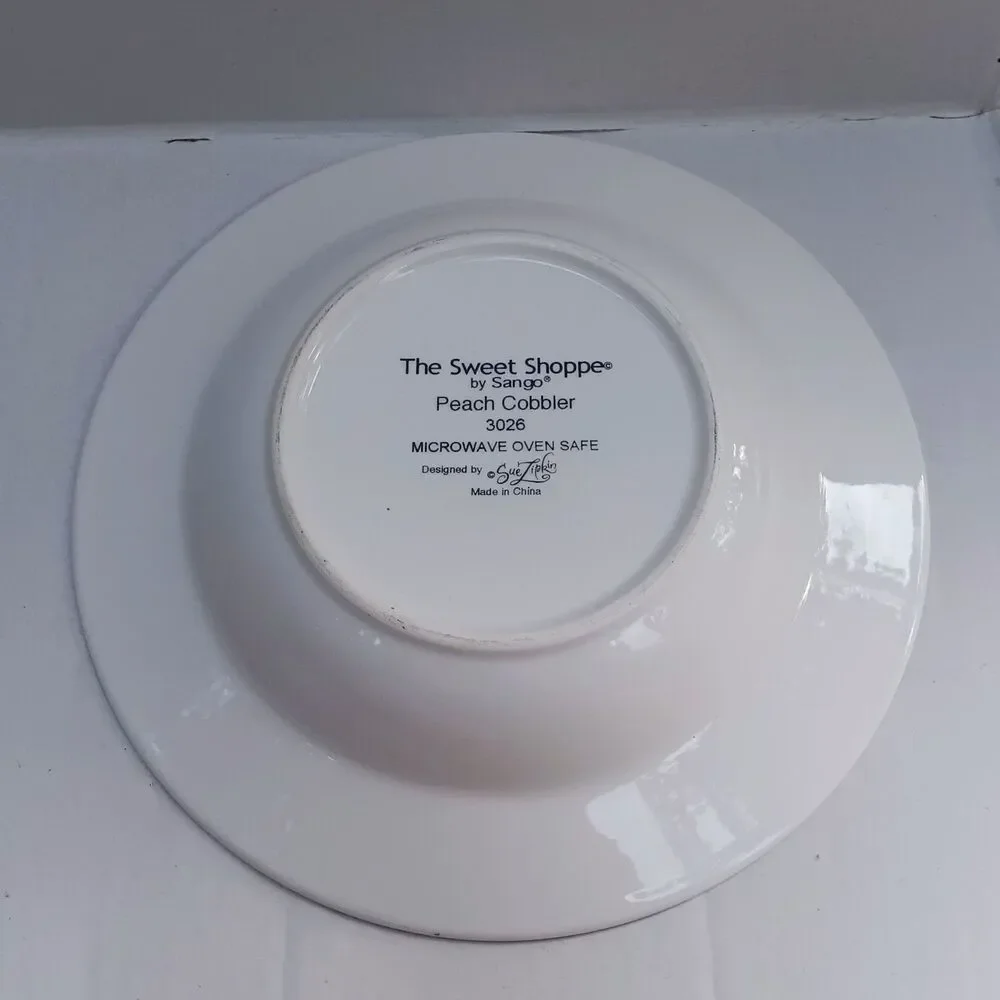 Vtg Sango The Sweet Shoppe Rim Soup Bowl-Peach Cobbler-3026-Whimsical-Y2K
